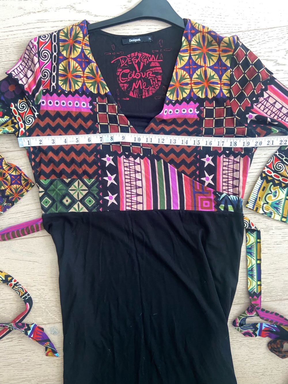 DESIGUAL Faux Wrap Dress XL Black Multicolor Abstract Print Stretch EUC - Picture 8 of 10